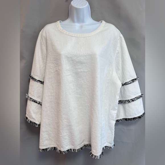 Cynthia Rowley Woman Size 2X Linen‎ & Rayon White Boxy PopOver Top 3/4 Sleeve - Picture 1 of 8